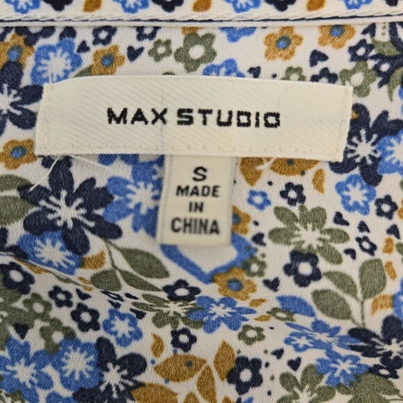 Max Studio Floral Faux Wrap Bodice Smocked Blouse Size Small - Picture 3 of 7